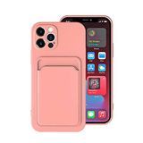Aksesuarcim iPhone 12 Pro Kılıf Silikon İç Kısım Kadife Kart Bölmeli Cüzdan Kapak Ofix Pembe