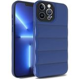 Aksesuarcim iPhone 12 Pro Max Kılıf Silikon Esnek Dalgalı Kamera Korumalı Kapak Kasis Saks Mavi