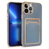 Aksesuarcim iPhone 12 Pro Max Kılıf Silikon Kart Bölmeli Kamera Korumalı Kapak Bark Kartlık Mavi
