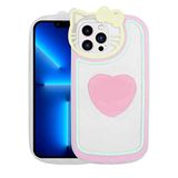 Aksesuarcim iPhone 13 Pro Max için Kılıf Silikon Şeffaf Kedi Figürlü Soketli Standlı Kapak Ritm Pembe