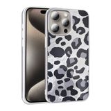 Aksesuarcim iPhone 15 Pro Kılıf Silikon Esnek Desenli Kapak Mep Gri Leopar