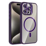 Aksesuarcim iPhone 15 Pro Max Kılıf Şeffaf Standlı Kamera Lens Koruyucu Hediyeli M-Safe Şarj Özellikli Kapak Derin Mor
