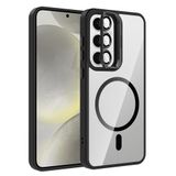 Aksesuarcim iPhone 15 Pro Max Kılıf Şeffaf Standlı Kamera Lens Koruyucu Hediyeli M-Safe Şarj Özellikli Kapak Siyah