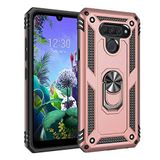 Aksesuarcim LG Q60 ile Uyumlu Kılıf Silikon Yüzük Standlı Araç Tutucu için Mıknatıslı Darbe Karşı Dayanıklı Koruma Tank İnce Kap Vega Rose Gold
