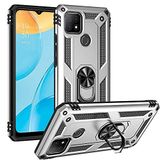 Aksesuarcim Oppo A15S ile Uyumlu Kılıf Silikon Yüzük Standlı Araç Tutucu için Mıknatıslı Darbe Karşı Dayanıklı Koruma Tank İnce Kap Vega Gri