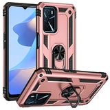Aksesuarcim Oppo A16 ile Uyumlu Kılıf Silikon Yüzük Standlı Araç Tutucu için Mıknatıslı Darbe Karşı Dayanıklı Koruma Tank İnce Kap Vega Rose Gold