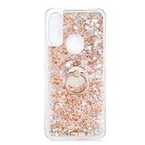 Aksesuarcim Oppo A31 ile Uyumlu Kılıfı Şeffaf Silikon Sıvılı Simli Yüzük Stand Olabilen Kamera Lens Korumalı Tarz Kapak Milce Gold