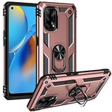 Aksesuarcim Oppo A74 4G ile Uyumlu Kılıf Silikon Yüzük Standlı Araç Tutucu için Mıknatıslı Darbe Karşı Dayanıklı Koruma Tank İnce Kap Vega Rose Gold