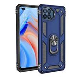 Aksesuarcim Oppo Reno 4 Lite ile Uyumlu Kılıf Silikon Yüzük Standlı Araç Tutucu için Mıknatıslı Darbe Karşı Dayanıklı Koruma Tank İnce Kap Vega Lacivert