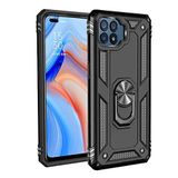 Aksesuarcim Oppo Reno 4 Lite ile Uyumlu Kılıf Silikon Yüzük Standlı Araç Tutucu için Mıknatıslı Darbe Karşı Dayanıklı Koruma Tank İnce Kap Vega Siyah