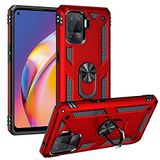 Aksesuarcim Oppo Reno 5 Lite ile Uyumlu Kılıf Silikon Yüzük Standlı Araç Tutucu için Mıknatıslı Darbe Karşı Dayanıklı Koruma Tank İnce Kap Vega Kırmızı