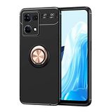 Aksesuarcim Oppo Reno 7 4G Kılıf Silikon Mıknatıs Yüzüklü Standlı Kapak Rave Siyah-Rose Gold