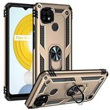 Aksesuarcim Realme C21 ile Uyumlu Kılıf Silikon Yüzük Standlı Araç Tutucu için Mıknatıslı Darbe Karşı Dayanıklı Koruma Tank İnce Kap Vega Altın
