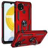 Aksesuarcim Realme C21 ile Uyumlu Kılıf Silikon Yüzük Standlı Araç Tutucu için Mıknatıslı Darbe Karşı Dayanıklı Koruma Tank İnce Kap Vega Kırmızı