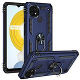 Aksesuarcim Realme C21 ile Uyumlu Kılıf Silikon Yüzük Standlı Araç Tutucu için Mıknatıslı Darbe Karşı Dayanıklı Koruma Tank İnce Kap Vega Lacivert