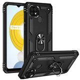 Aksesuarcim Realme C21 ile Uyumlu Kılıf Silikon Yüzük Standlı Araç Tutucu için Mıknatıslı Darbe Karşı Dayanıklı Koruma Tank İnce Kap Vega Siyah
