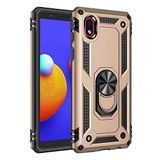 Aksesuarcim Samsung Galaxy A01 Core ile Uyumlu Kılıf Silikon Yüzük Standlı Araç Tutucu için Mıknatıslı Darbe Karşı Dayanıklı Koruma Tank İnce Kap Vega Altın