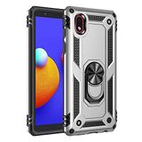 Aksesuarcim Samsung Galaxy A01 Core ile Uyumlu Kılıf Silikon Yüzük Standlı Araç Tutucu için Mıknatıslı Darbe Karşı Dayanıklı Koruma Tank İnce Kap Vega Gri