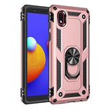 Aksesuarcim Samsung Galaxy A01 Core ile Uyumlu Kılıf Silikon Yüzük Standlı Araç Tutucu için Mıknatıslı Darbe Karşı Dayanıklı Koruma Tank İnce Kap Vega Rose Gold