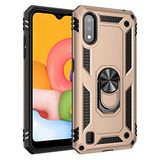 Aksesuarcim Samsung Galaxy A01 ile Uyumlu Kılıf Silikon Yüzük Standlı Araç Tutucu için Mıknatıslı Darbe Karşı Dayanıklı Koruma Tank İnce Kap Vega Altın