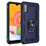 Aksesuarcim Samsung Galaxy A01 ile Uyumlu Kılıf Silikon Yüzük Standlı Araç Tutucu için Mıknatıslı Darbe Karşı Dayanıklı Koruma Tank İnce Kap Vega Lacivert