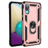Aksesuarcim Samsung Galaxy A02 ile Uyumlu Kılıf Silikon Yüzük Standlı Araç Tutucu için Mıknatıslı Darbe Karşı Dayanıklı Koruma Tank İnce Kap Vega Rose Gold
