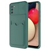 Aksesuarcim Samsung Galaxy A02S ile Uyumlu Silikon Kılıf Mat Renkli Kart Bölmeli Cüzdanlı Kamera Lens Korumalı Kapak Kartix Koyu Yeşil