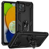 Aksesuarcim Samsung Galaxy A03 ile Uyumlu Kılıf Silikon Yüzük Standlı Araç Tutucu için Mıknatıslı Darbe Karşı Dayanıklı Koruma Tank İnce Kap Vega Siyah