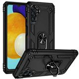 Aksesuarcim Samsung Galaxy A04S ile Uyumlu Kılıf Silikon Yüzük Standlı Araç Tutucu için Mıknatıslı Darbe Karşı Dayanıklı Koruma Tank İnce Kap Vega Siyah