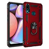 Aksesuarcim Samsung Galaxy A10S ile Uyumlu Kılıf Silikon Yüzük Standlı Araç Tutucu için Mıknatıslı Darbe Karşı Dayanıklı Koruma Tank İnce Kap Vega Kırmızı