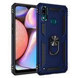 Aksesuarcim Samsung Galaxy A10S ile Uyumlu Kılıf Silikon Yüzük Standlı Araç Tutucu için Mıknatıslı Darbe Karşı Dayanıklı Koruma Tank İnce Kap Vega Lacivert