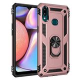 Aksesuarcim Samsung Galaxy A10S ile Uyumlu Kılıf Silikon Yüzük Standlı Araç Tutucu için Mıknatıslı Darbe Karşı Dayanıklı Koruma Tank İnce Kap Vega Rose Gold