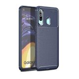 Aksesuarcim Samsung Galaxy A20S ile Uyumlu Kılıf Silikon İnce Karbon Lüx Parmak İzi Yapmayan Tarz Kapak Lacivert