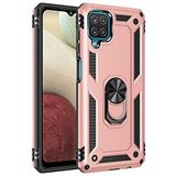 Aksesuarcim Samsung Galaxy A22 4G ile Uyumlu Kılıf Silikon Yüzük Standlı Araç Tutucu için Mıknatıslı Darbe Karşı Dayanıklı Koruma Tank İnce Kap Vega Rose Gold
