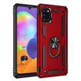 Aksesuarcim Samsung Galaxy A31 ile Uyumlu Kılıf Silikon Yüzük Standlı Araç Tutucu için Mıknatıslı Darbe Karşı Dayanıklı Koruma Tank İnce Kap Vega Kırmızı