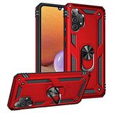 Aksesuarcim Samsung Galaxy A32 4G ile Uyumlu Kılıf Silikon Yüzük Standlı Araç Tutucu için Mıknatıslı Darbe Karşı Dayanıklı Koruma Tank İnce Kap Vega Kırmızı