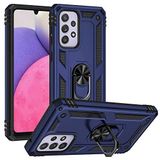 Aksesuarcim Samsung Galaxy A33 5G ile Uyumlu Kılıf Silikon Yüzük Standlı Araç Tutucu için Mıknatıslı Darbe Karşı Dayanıklı Koruma Tank İnce Kap Vega Lacivert
