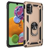 Aksesuarcim Samsung Galaxy A41 ile Uyumlu Kılıf Silikon Yüzük Standlı Araç Tutucu için Mıknatıslı Darbe Karşı Dayanıklı Koruma Tank İnce Kap Vega Altın