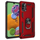 Aksesuarcim Samsung Galaxy A41 ile Uyumlu Kılıf Silikon Yüzük Standlı Araç Tutucu için Mıknatıslı Darbe Karşı Dayanıklı Koruma Tank İnce Kap Vega Kırmızı