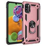 Aksesuarcim Samsung Galaxy A41 ile Uyumlu Kılıf Silikon Yüzük Standlı Araç Tutucu için Mıknatıslı Darbe Karşı Dayanıklı Koruma Tank İnce Kap Vega Rose Gold