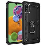 Aksesuarcim Samsung Galaxy A41 ile Uyumlu Kılıf Silikon Yüzük Standlı Araç Tutucu için Mıknatıslı Darbe Karşı Dayanıklı Koruma Tank İnce Kap Vega Siyah