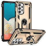 Aksesuarcim Samsung Galaxy A53 5G ile Uyumlu Kılıf Silikon Yüzük Standlı Araç Tutucu için Mıknatıslı Darbe Karşı Dayanıklı Koruma Tank İnce Kap Vega Altın