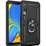 Aksesuarcim Samsung Galaxy A7 2018 ile Uyumlu Kılıf Silikon Yüzük Standlı Araç Tutucu için Mıknatıslı Darbe Karşı Dayanıklı Koruma Tank İnce Kap Vega Siyah