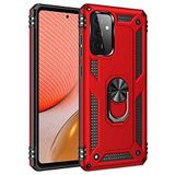 Aksesuarcim Samsung Galaxy A72 ile Uyumlu Kılıf Silikon Yüzük Standlı Araç Tutucu için Mıknatıslı Darbe Karşı Dayanıklı Koruma Tank İnce Kap Vega Kırmızı