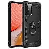 Aksesuarcim Samsung Galaxy A72 ile Uyumlu Kılıf Silikon Yüzük Standlı Araç Tutucu için Mıknatıslı Darbe Karşı Dayanıklı Koruma Tank İnce Kap Vega Siyah