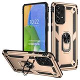 Aksesuarcim Samsung Galaxy A73 ile Uyumlu Kılıf Silikon Yüzük Standlı Araç Tutucu için Mıknatıslı Darbe Karşı Dayanıklı Koruma Tank İnce Kap Vega Altın