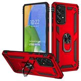 Aksesuarcim Samsung Galaxy A73 ile Uyumlu Kılıf Silikon Yüzük Standlı Araç Tutucu için Mıknatıslı Darbe Karşı Dayanıklı Koruma Tank İnce Kap Vega Kırmızı