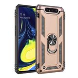 Aksesuarcim Samsung Galaxy A80 ile Uyumlu Kılıf Silikon Yüzük Standlı Araç Tutucu için Mıknatıslı Darbe Karşı Dayanıklı Koruma Tank İnce Kap Vega Altın