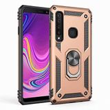 Aksesuarcim Samsung Galaxy A9 2018 ile Uyumlu Kılıf Silikon Yüzük Standlı Araç Tutucu için Mıknatıslı Darbe Karşı Dayanıklı Koruma Tank İnce Kap Vega Altın
