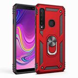 Aksesuarcim Samsung Galaxy A9 2018 ile Uyumlu Kılıf Silikon Yüzük Standlı Araç Tutucu için Mıknatıslı Darbe Karşı Dayanıklı Koruma Tank İnce Kap Vega Kırmızı